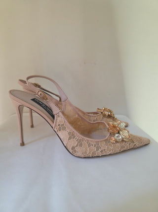 Dolce & Gabbana Beige Lace Pattern Slingback Pumps 40.5