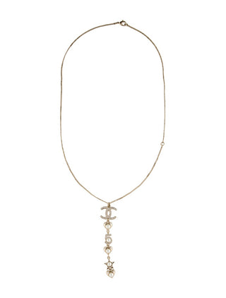 Chanel Gold-tone Faux Pearl Strass No 5 Heart CC Star Pendant Necklace