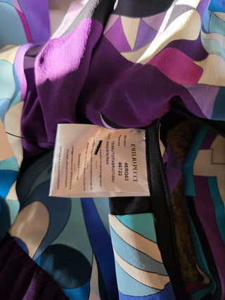 Emilio Pucci Blue purple multicolor signature print long-sleeved dress 6 sz