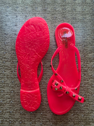 Valentino Pink PVC Bow Rockstud Thong Sandals 40 sz