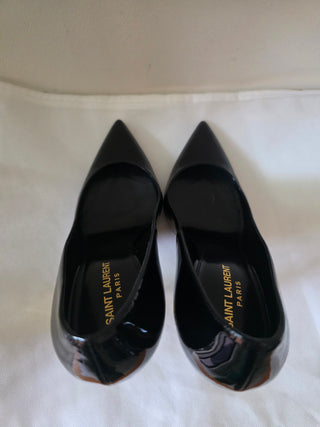 Yves Saint Laurent Black Patent Leather Opyum Monogramme Heels 40 sz