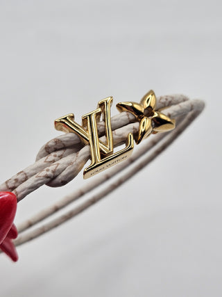 Louis Vuitton White leather Gold-plated LV Charm Bloom Bracelet