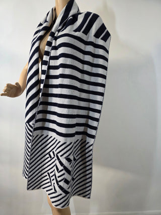 Chanel Blue White Cashmere Interlocking CC Logo Scarf