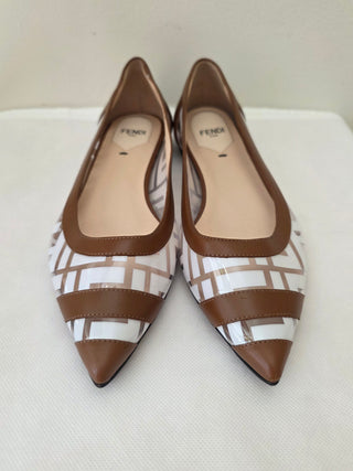 Fendi Brown White Zucca FF Logo PVC Ballet Flats 36 sz
