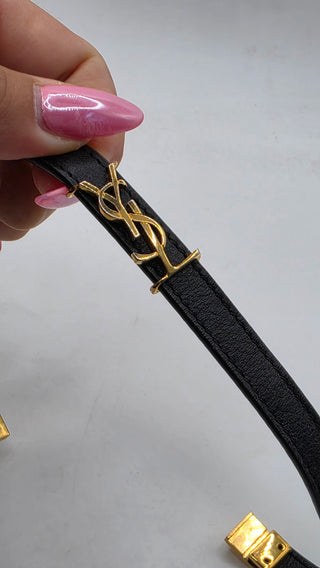 Saint Laurent Gold-tone YSL Logo Leather Choker