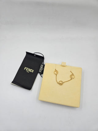 Fendi Gold-tone Crystal 'F is Fendi' Logo Station Link Bracelet