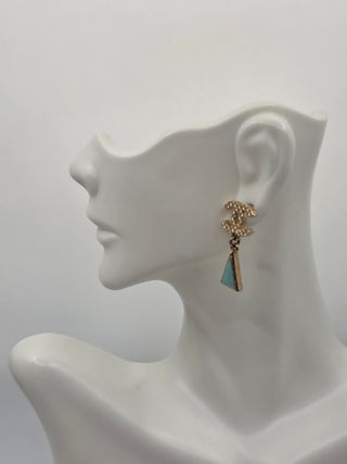 Chanel Gold-tone Enamel Interlocking CC Drop Earrings