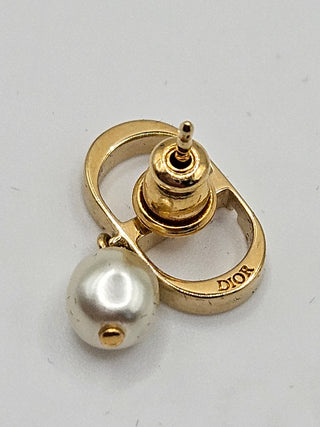 Christian Dior Gold-tone Faux Pearl Petite CD Logo Stud Earrings