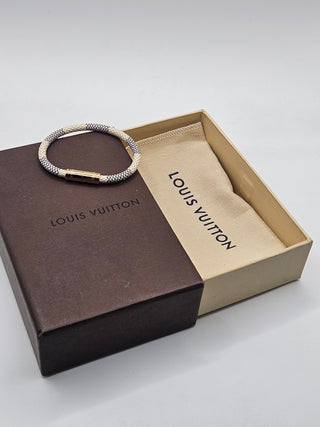 Louis Vuitton Signature White Blue Damier Leather Keep It Bracelet