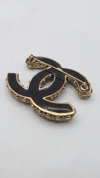 Chanel Gold-tone Resin Textured Interlocking CC Logo Brooch