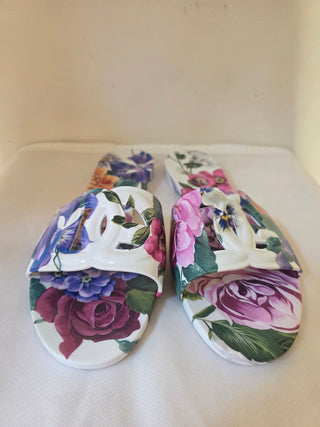 Dolce & Gabbana Multicolor Rubber DG logo Floral Print Slides 39 sz