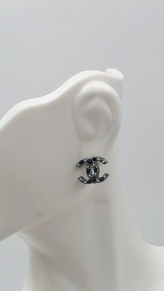 Chanel Silver-tone Faux Pearl Interlocking CC Stud Earrings