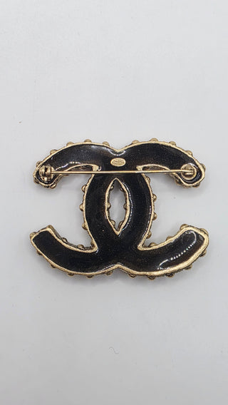 Chanel Gold-tone Resin Textured Interlocking CC Logo Brooch