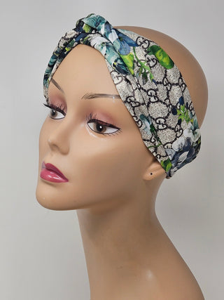 Gucci Blue multicolor Bloom GG print silk headband M sz