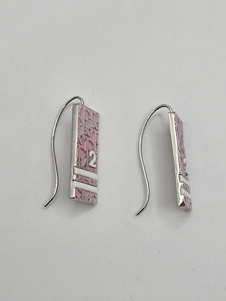 Christian Dior Silver-tone Enamel Trotter Logo Drop Earrings