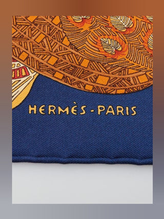 Hermes 45cm Blue Silk Art Des Steppes Print Annie Faivre Square Scarf