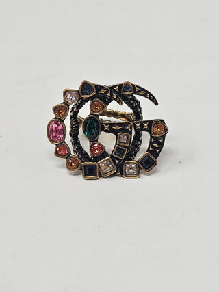 Gucci Crystal 'GG' Logo Cocktail Ring SZ 6.75 M