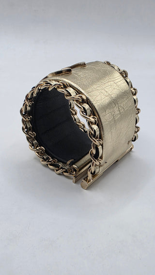 Chanel Gold-tone Leather Interlocking CC Wide Bracelet