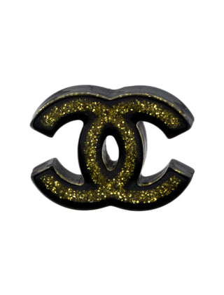 Chanel Black Gold-tone Glitter Resin CC Stud Single Earring