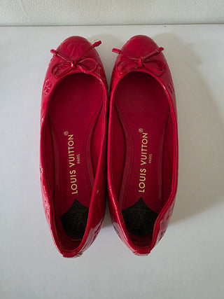 Louis Vuitton Red Patent Leather Bow Accents Ballet Flats 37 sz