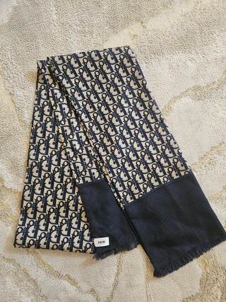 Christian Dior Navy Blue multicolor Silk Diorissimo Printed Scarf