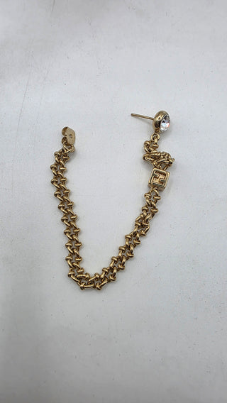 Fendi Gold-tone Crystal Chain Drop FF Logo Earring