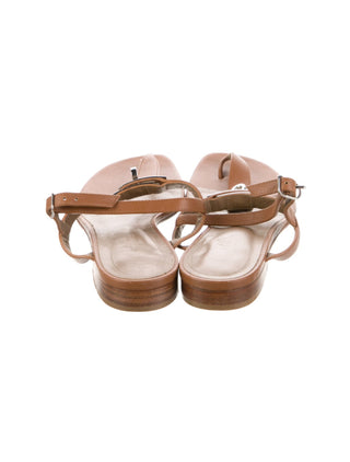 Hermès Olivia Brown Leather T-Strap Sandals 36 sz