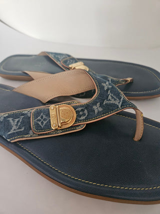 Louis Vuitton LV Monogram Denim LV Monogram Slides 39 sz