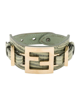 FENDI Embossed Leather Monogram Buckle Bracelet