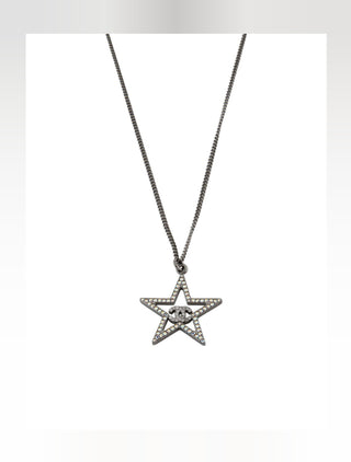 Chanel Silver-tone Strass Interlocking CC Star Pendant Necklace