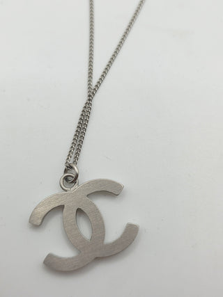 Chanel Silver-tone Strass Interlocking CC Pendant Necklace