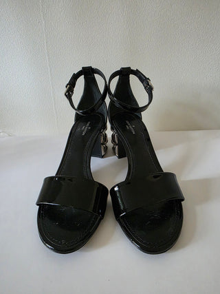Louis Vuitton Black Patent Leather Silver-tone Sandals 36 sz