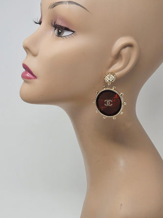 CHANEL Gold tone CC Logo Oversized Drop Earrings