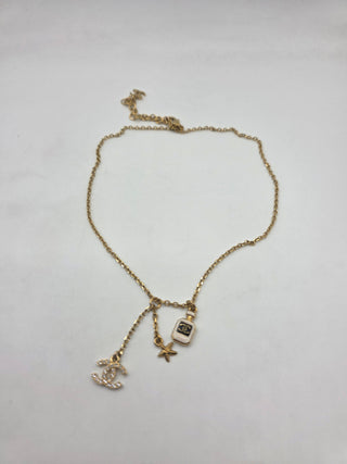 Chanel Gold-tone 2025 Strass Resin CC Star & Perfume Pendant Necklace