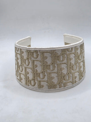 Christian Dior Beige gold Logo patterned canvas wide headband