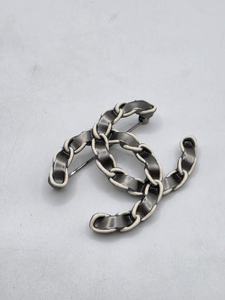 Chanel Silver-tone 2022 Enamel Interlocking CC Brooch