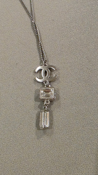 Chanel Silver-tone Strass CC Pendant Necklace