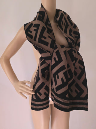 Fendi Brown FF Monogram Wool oversized scarf