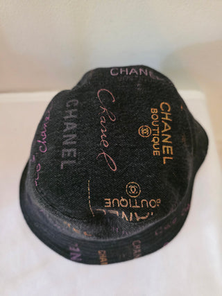 Chanel Black multicolor logo printed denim bucket hat S sz