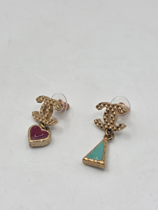 Chanel Gold-tone Enamel Interlocking CC Drop Earrings