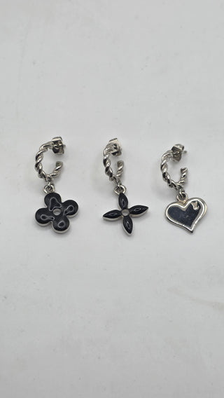 Louis Vuitton Silver-tone Enamel Set of 3 Sweet Monogram Drop Hoop Earrings