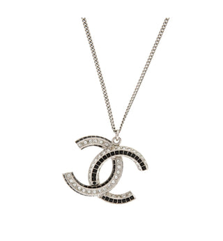 Chanel Silver-tone Strass Interlocking CC Pendant Necklace
