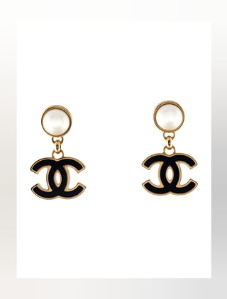 Chanel Gold-tone 2024 Faux Pearl Enamel Interlocking CC Drop Earrings