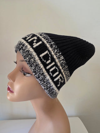 Christian Dior Navy Blue Logo Embroidered wool beanie One sz