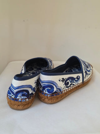 Dolce & Gabbana Blue White Signature print espadrilles 36 sz