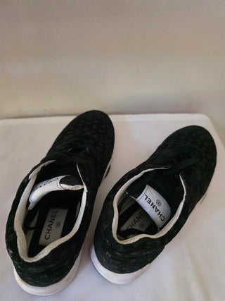 Chanel Black Interlocking CC Logo Suede Sneakers 39.5 EU