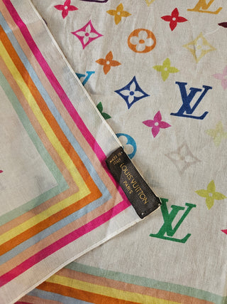 Louis Vuitton White Multicolor LV Monogram Printed Scarf