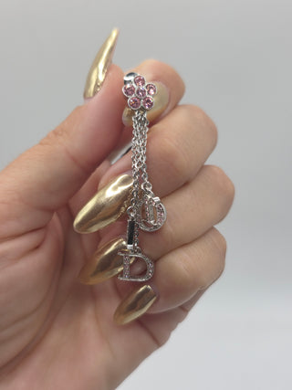 Christian Dior Silver-tone Crystal Floral Logo Drop Clip-On Earrings