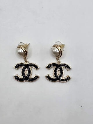 Chanel Gold-tone 2024 Faux Pearl Enamel Interlocking CC Drop Earrings
