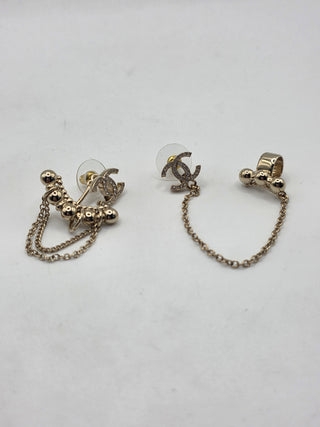 Chanel 2022 Strass CC Asymmetrical Ear Cuff Earrings